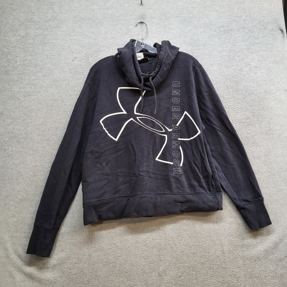 Under Armour Women Sweatshirt XL Black Hoodie Big Logo Fleece Loose Fit Pullover